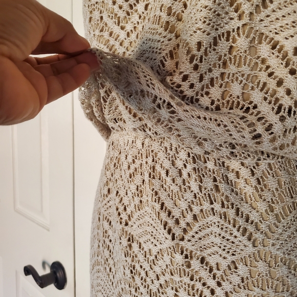 Sharagano Lace Maxi Dress Halter Sleeveless Beachy Summer Bohemian in Bone Sz 14 - Picture 4 of 13